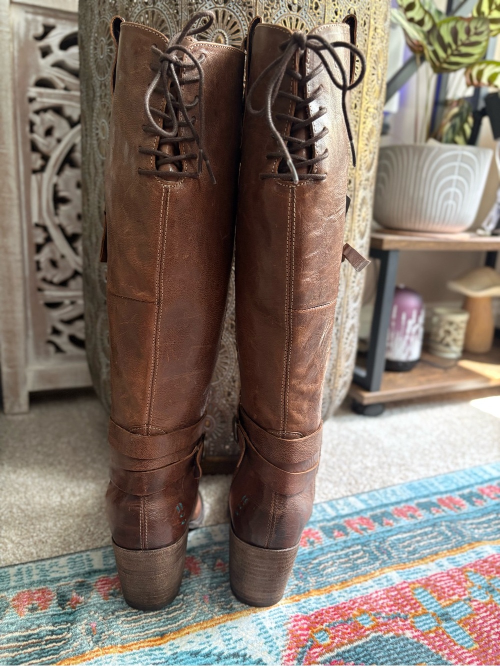 Roan by Bed Stu Brown Distressed Leather Knee High Lace Up Boots Size 6 - Picture 8 of 14